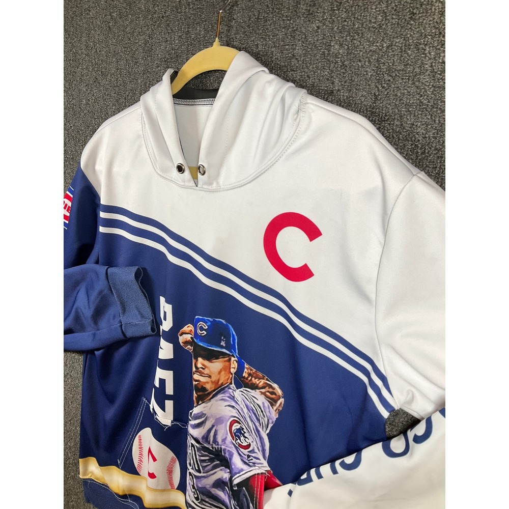 Javier Baez Chicago Cubs #9 Pullover Hoodie Blue White Baseball